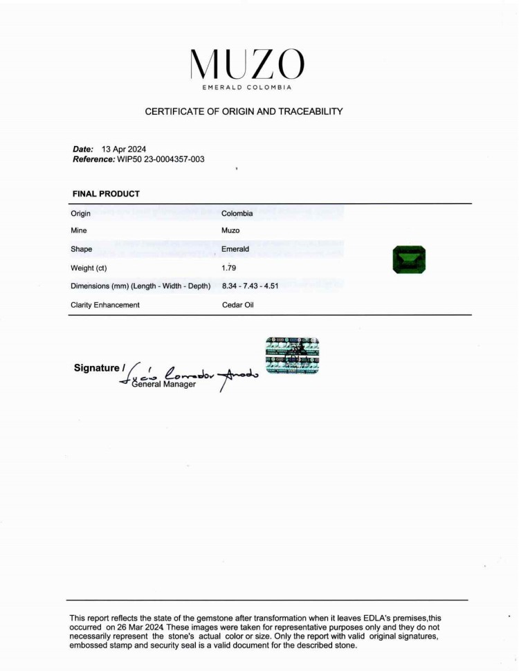 1.79 Ct. Emerald from Colombia - Muzo